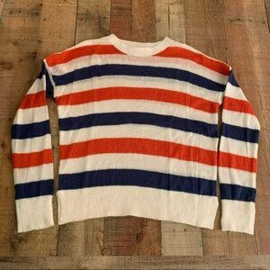 Double zero womens orange blue white striped crew neck knit sweater -M